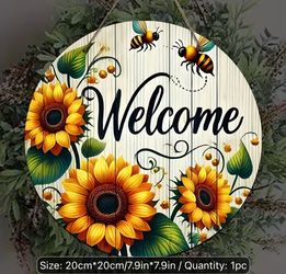 A Spring-themed Sunflower Welcome Sign Hanging Plaque, Home Porch Welcome Decoration, 2D Flat, Perfect for Room Decor