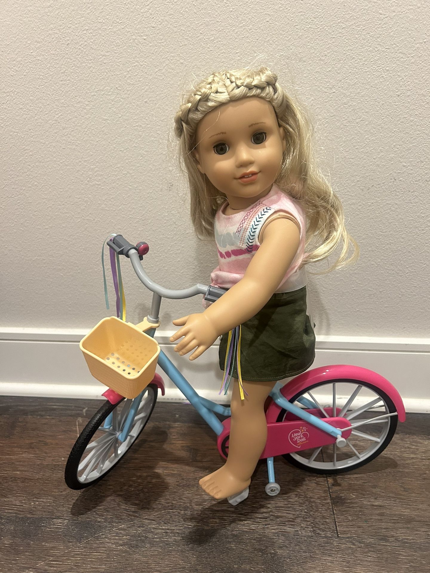 Doll Bicycle with Steamers & Basket For 18” Doll (American Girl Doll)
