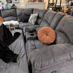 Beautiful Gray Sectional Couch and Recliner Set