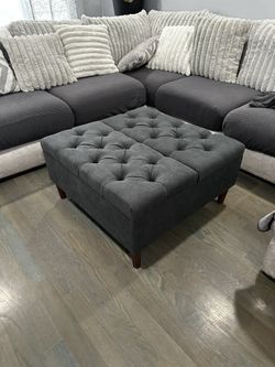 Extra-large 35-inch storage ottoman side table, no assembly required, oversized square ottoman with storage, tufted upholstered ottoman coffee table f