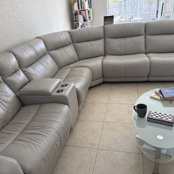 Gray leather recliner sectional