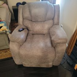 Very Nice Recliner Grey Leather Electric Has Remote To Recline Lumbar And Head Rest