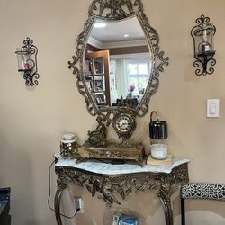 Antique Bronze 2-Piece Console Table and Mirror Set
