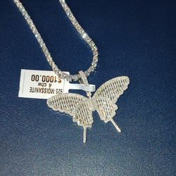 Moissanite Big Butterfly With Tennis Chains