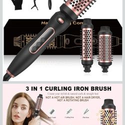 Thermal Brush 3 in 1 Set Ionic Heated Round Styler 1.25"&1.5"&1.75" for Blowout Look Hot Hair Curling Iron Brush with 11 Temp Settings Digital Display