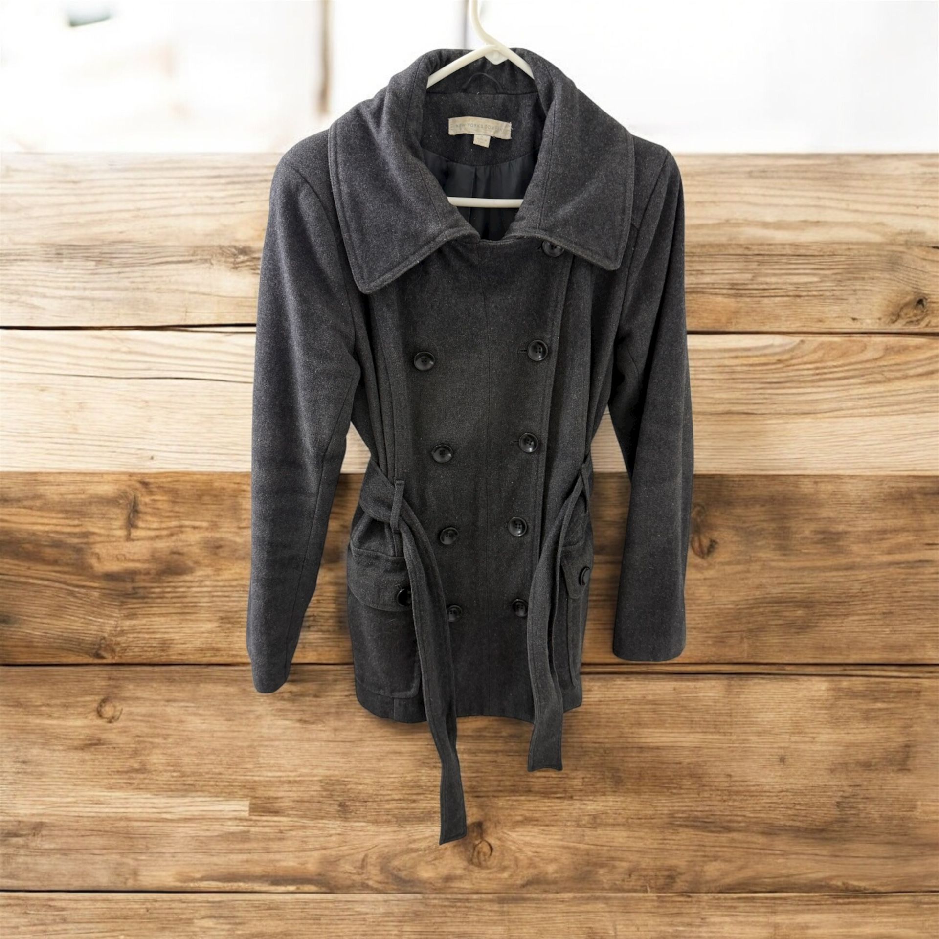 New York & Company Wool Blend Pea Cost Dark Gray