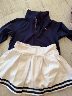 Navy Quarter-Zip Pullover and White Tennis Skirt Set