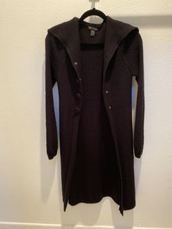 INC Macy’s 3/4 Length Part Wool Black Knit Coat