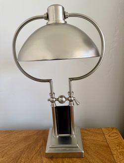 Vintage Ralph Lauren Carthage Helmet Table Lamp Brushed Nickel & Leather