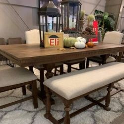 Regent Grayish Brown Dining Room Set,  Table, Chairs, Bench, Comedor,  Brand New,  HAVE Delivery 