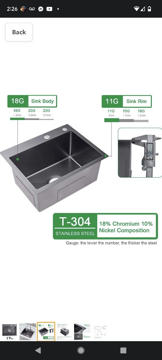 $135 OUGOO 25×18 INCH DROP IN SINK Home & Garden