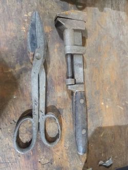 Large Monkey Wrench And Metal Sheet Cutters