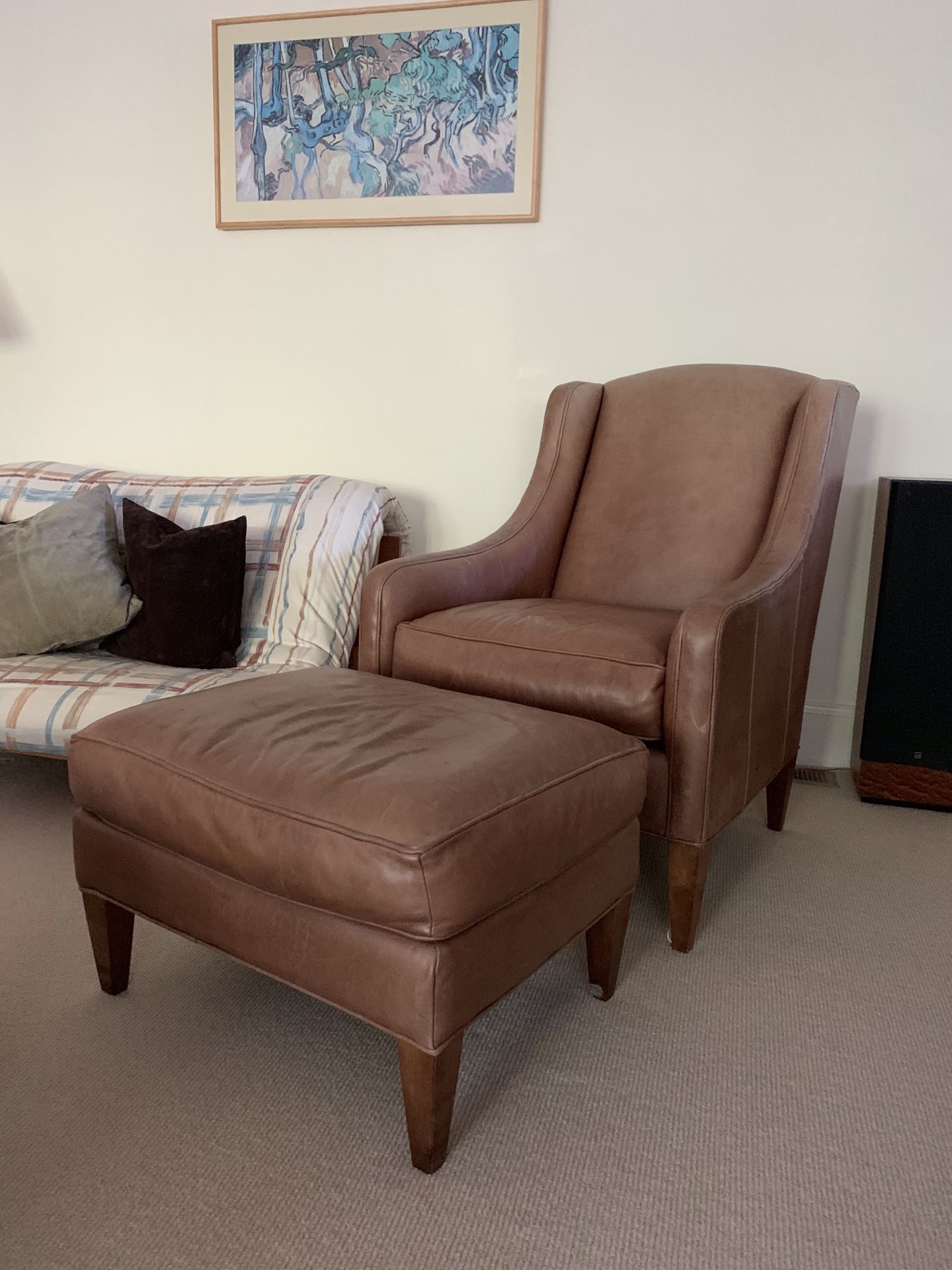 Brown Leather Chair And Ottoman