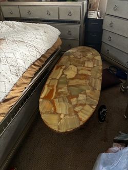 Oval Onyx Stone Mosaic Coffee Table