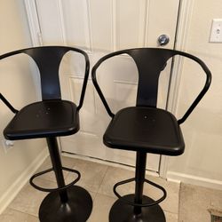 Set of 2 Modern Black Metal Bar Stools – Adjustable Height