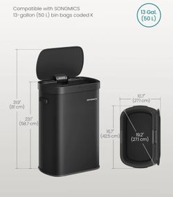 SONGMICS 13 Gal (50 L) Motion Sensor Trash Automatic Garbage Can w/ Soft Close Lid - Black