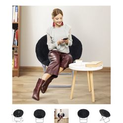 ZENSTYLE Metal Frame Moon Chair Seat Saucer Chair Soft Folding, Black