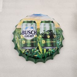 Busch Beer John Deere Tractor Bottle Cap Metal Sign 