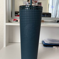Starbucks Navy Blue Soft Touch Grid Tumbler, featuring a 24 oz