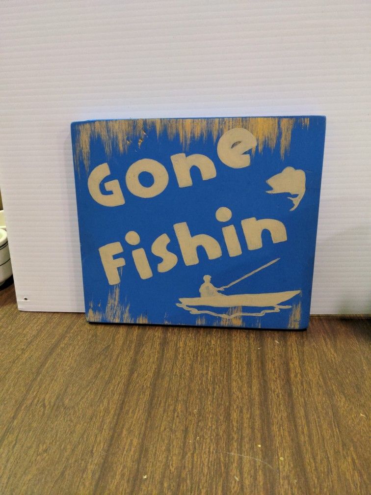 Gone Fishing Wood Plaque