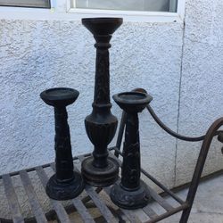 Set Of Wooden Candle Holders 