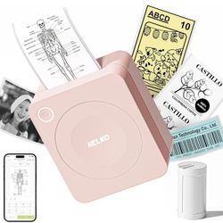 Sticker Printer, PM230 Mini Portabel Sticker Maker with 1 Roll of Paper, Print Pods Mini Printer with Multiple Templates for Phone & Tablet, Pink