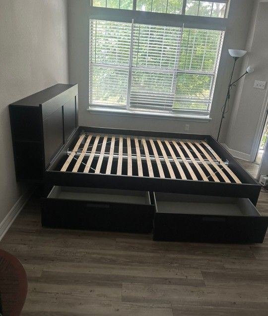 Beautiful IKEA Black FULL Sz Size Bedframe Bed Frame + 4 HUGE Under Sliding Drawers Storage + Headboard
