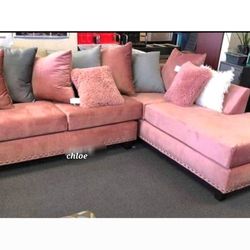 ~ASK DISCOUNT COUPON🎖sofa Couch Loveseat Living room set sleeper recliner daybed futon ☆ Cyndia Pink Velvet Raf Sectional 