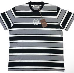 Mitchell & Ness Striped Oversized T-Shirt Large Black Gray White New
