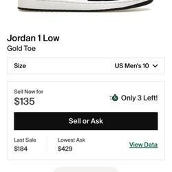 Jordan 1 Gold Toe Size 10 DS