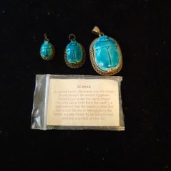 Sterling Silver (3) Scarab Charm with Blue Stone