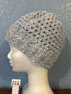 Adult Soft Chenille Blue/White Handmade Beanie Hat #226