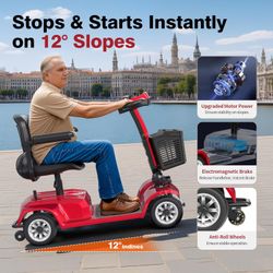 Scooter Eléctrico para Adultos Mayores – 4 Ruedas Rojo | 420LB | Plegable 🔥