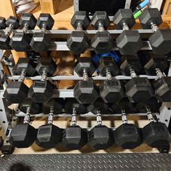 Like new set of ROGUE Rubber dumbbells 5-50