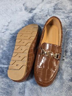 Women's Brown Croc-Embossed Horsebit Loafers - Size 9 - Excellent Condition