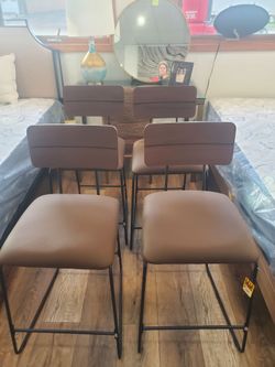 Set Of 4 Urban Counter Stool Metal Back and Upholstered Seat (New)-
