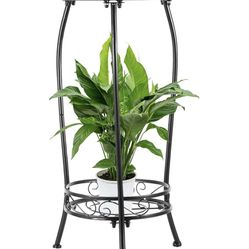 Plant Stand Indoor Outdoor 2 Tier 27" Tall Metal Potted Holder Rack Flower Pot Stand Heavy Duty Plant Shelf Rustproof Iron Multiple Plant Round Suppor