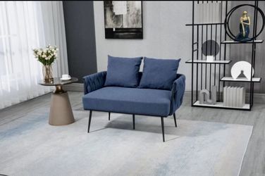 NEW Blue Modern Linen Accent Sofa, Upholstered Tufted Sofa with Metal Frame