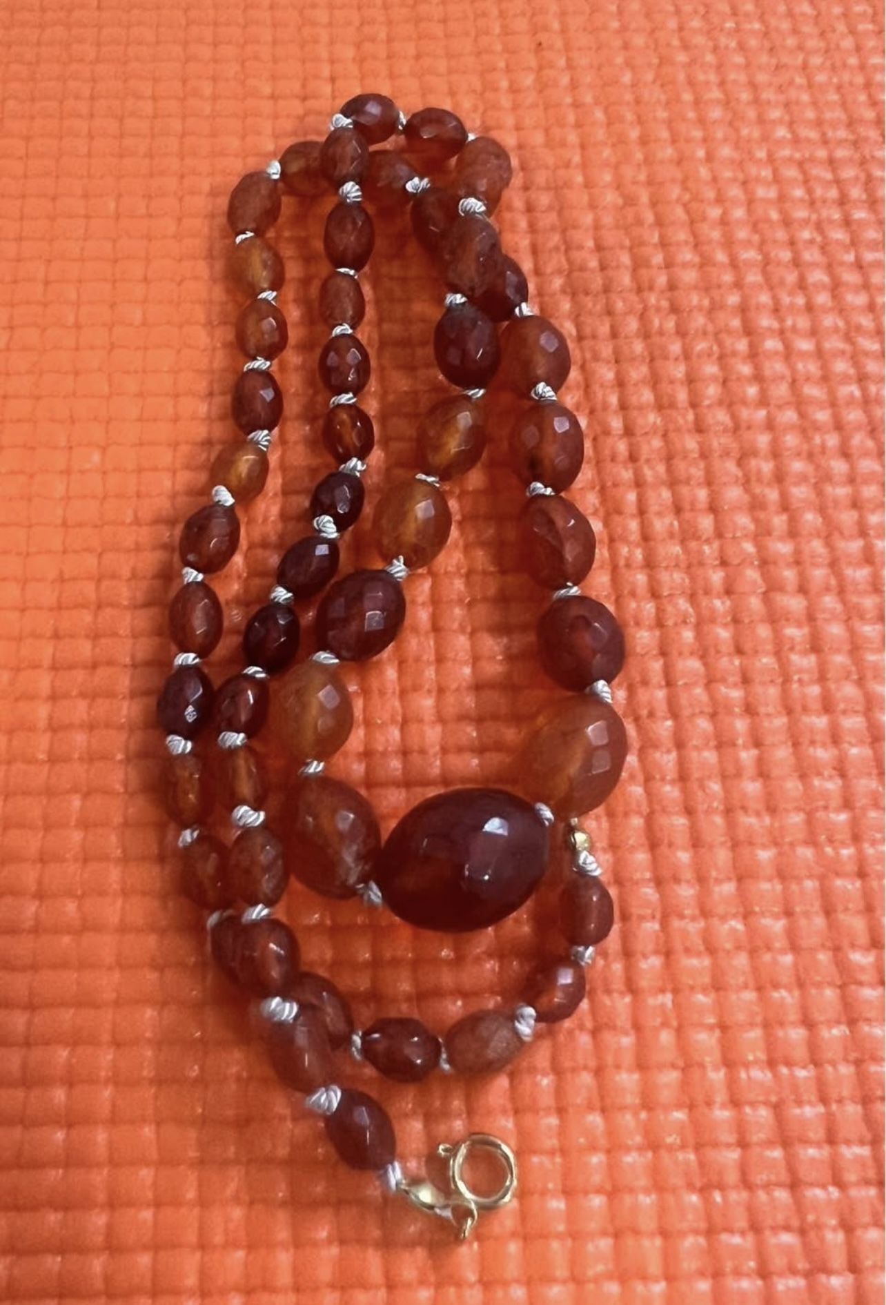 Antique Baltic Honey Colored Amber Necklace, Faceted Cut. 19 Grams