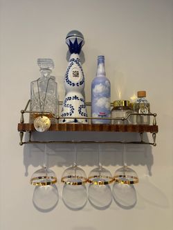 Wall-Mounted Bar Shelf with Wine Glass Rack