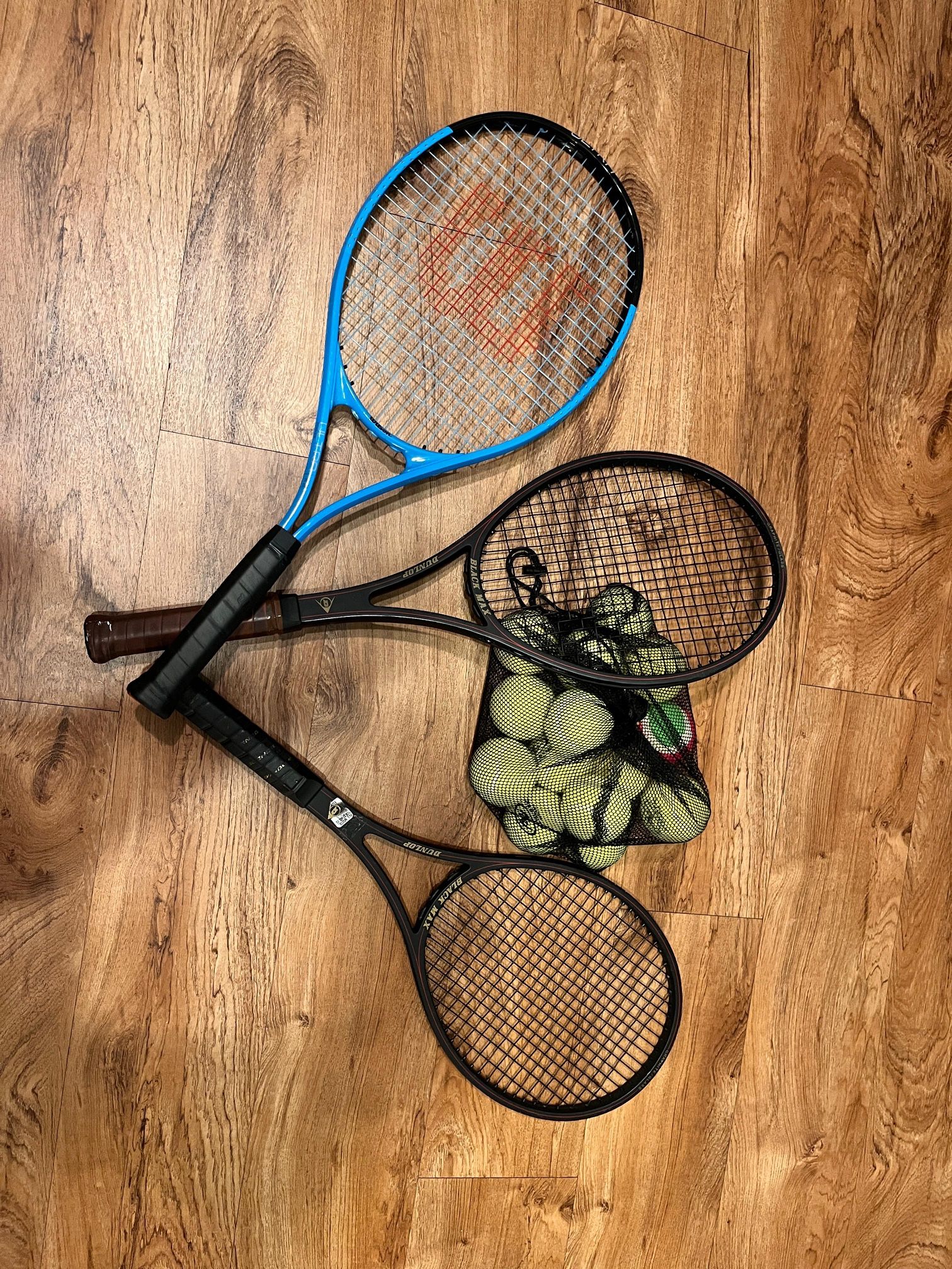 2 Dunlop And 1 TRA Tennis Rackets With Balls