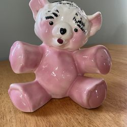 Morton TEDDY BEAR Pink Black Art Pottery Mid Century Nursery Hugging PLANTER