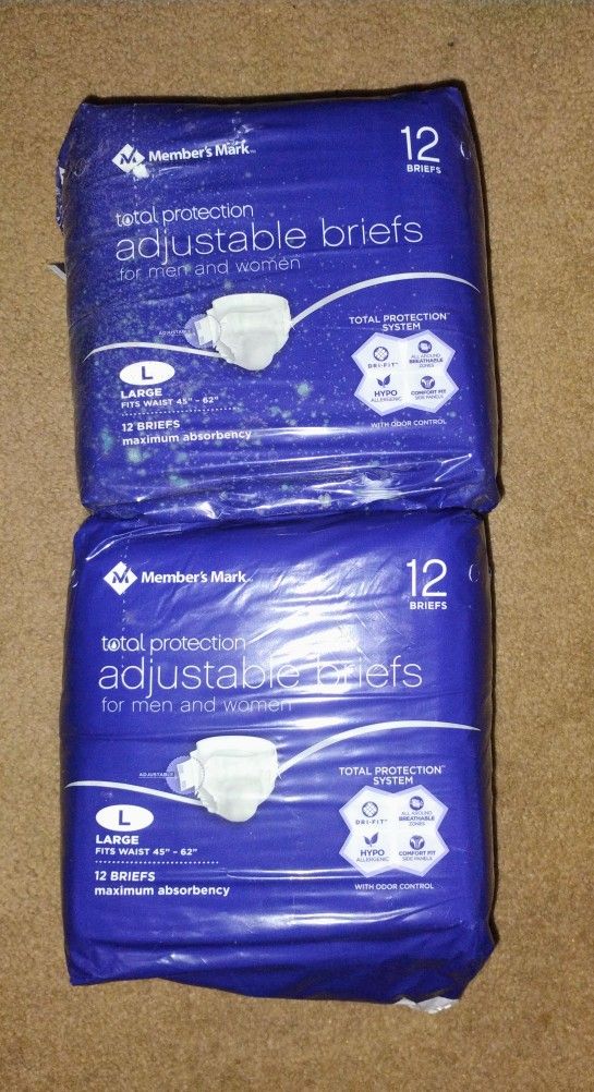 24 Member's Mark Total Protection Adjustable Unisex Briefs, Large ~ Adult Diaper