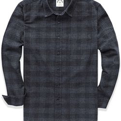 Brandnew Mens Flannel Shirts Long Sleeve Button Down Casual Work Plaid Shirt Men (Medium-Grey Black)