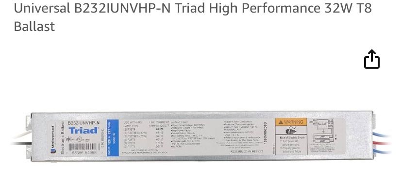 Universal B232IUNVHP-N Triad High Performance 32W T8 Ballast - $21