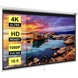 VIVOHOME 100Inch Manual Pull Down Projector Screen, 16:9 HD Retractable Widescreen for Movie Home Theater Cinema Office Video Game