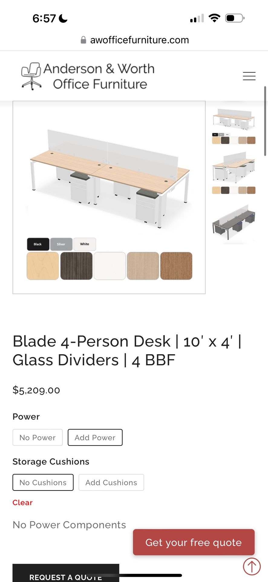 4-Person Workstation Desk w/ Glass Dividers + Power