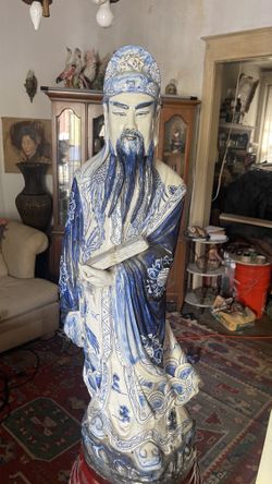 Signed Vintage Asian Porcelain Wise Man Sculpture