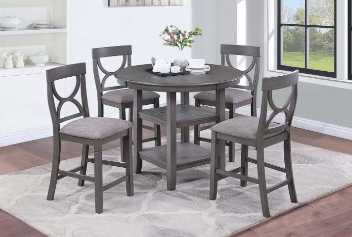 Gray 5pc Dining set counter height upholstered chairs $450 pick up can deliver 