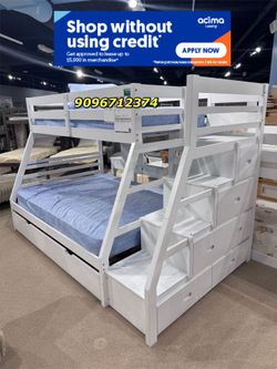 Twin Full Twin White Bunkbed With Ortho Mattress Included